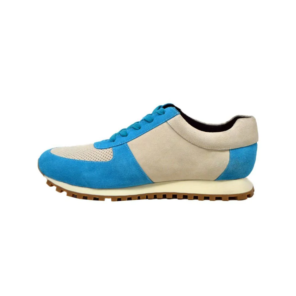 British Walkers Surrey Men's Blue & Beige Suede Low Top Sneakers – Handcrafted Retro Luxury with Modern Comfort - Image 4