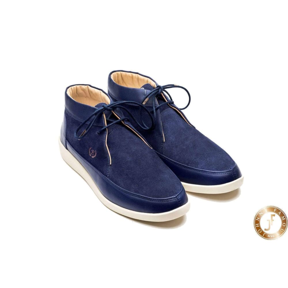 Johnny Famous Bally Style Central Park Men’s High Tops – Navy Blue Suede and Leather – Vintage 80s Vibe - Image 3